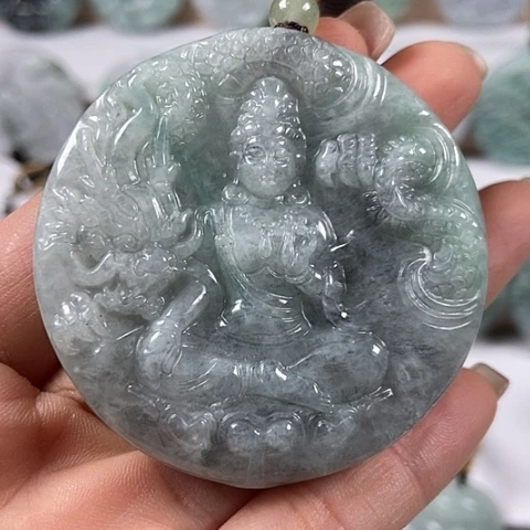 翡翠颈饰未镶嵌山水财神爷玉龙观音两面工福利