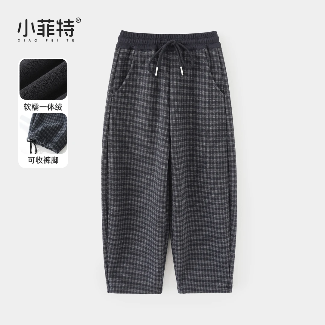 小菲特女童冬装加绒裤子中大童保暖长裤儿童加厚格子裤HNKD57802