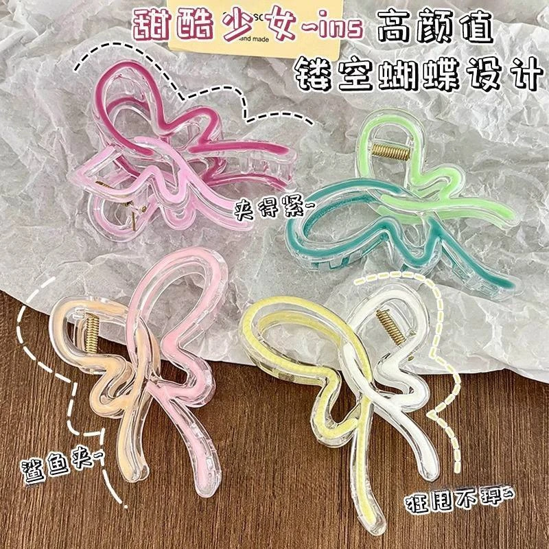 HANZOU/韩奏渐变蝴蝶抓夹撞色发夹头饰后脑勺发饰简约扎头发发圈