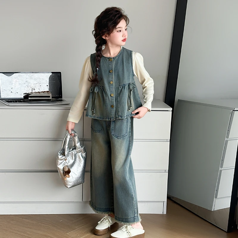 女童牛仔套装春秋季2025新款儿童女孩韩范时髦洋气休闲中大童潮衣