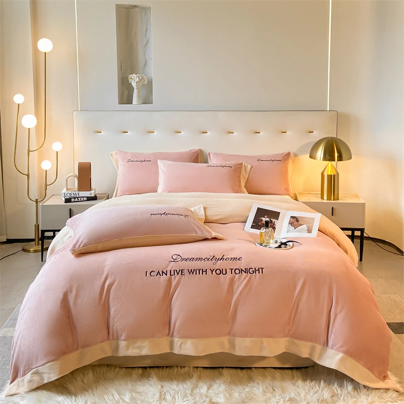 牛奶绒床上四件套冬季加厚珊瑚绒床单被套三件套家用四件套