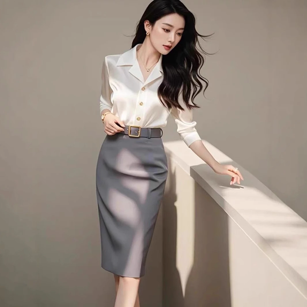 春秋新款女装2025轻奢高级感时尚时髦洋气白色衬衫半身裙职业套装