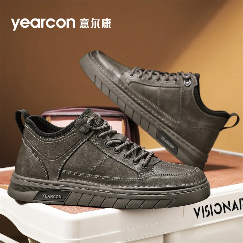 意尔康男士爸爸休闲皮鞋冬季新款时尚百搭鞋子男商务软底耐磨板鞋