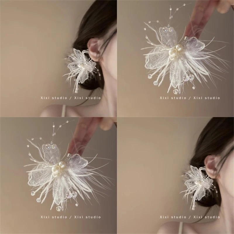 灵动飘逸!唯美蕾丝羽毛发夹!精致少女心侧边夹盘发器百搭头饰女