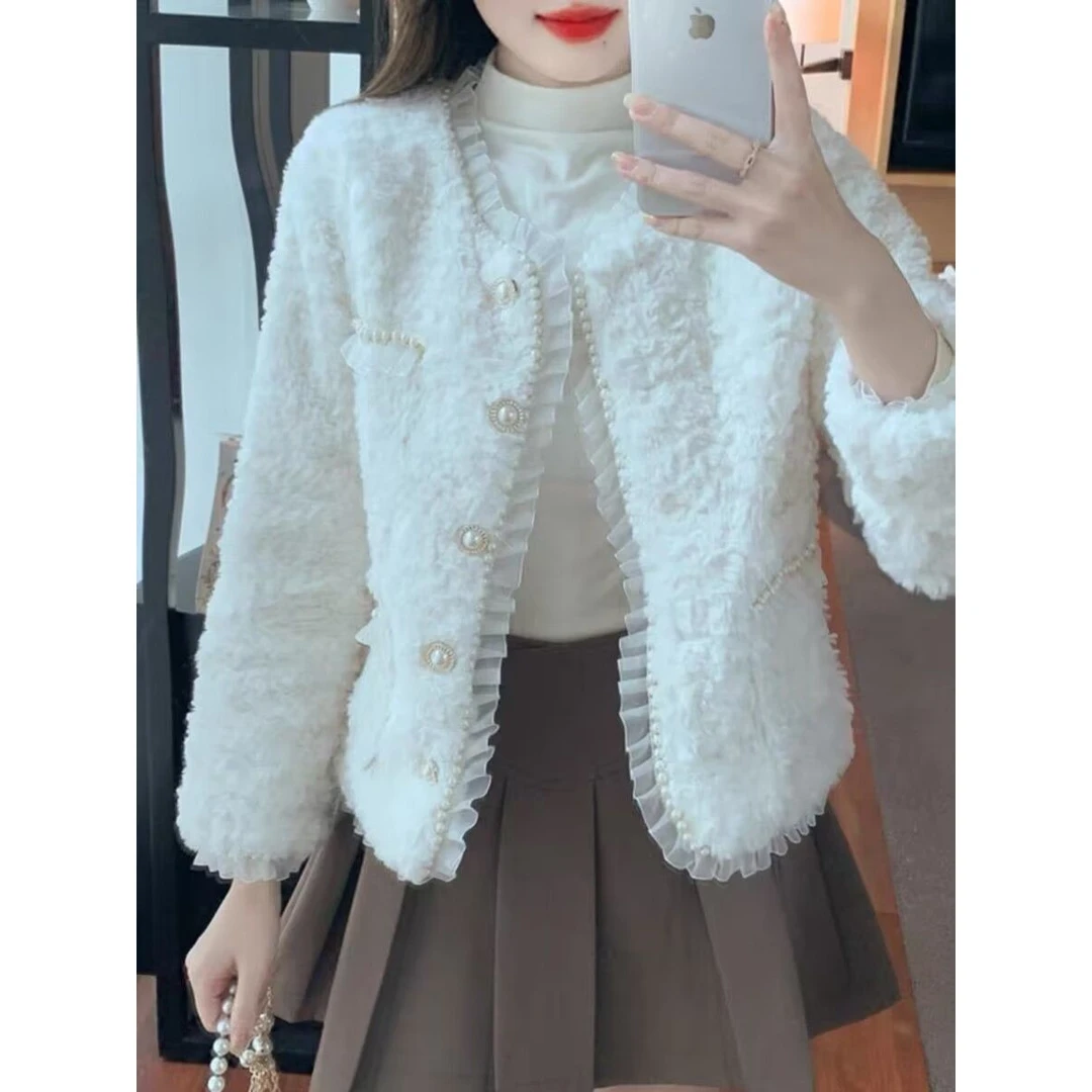 仿皮草小香风短外套女新款宽松百搭外套秋冬加厚韩系