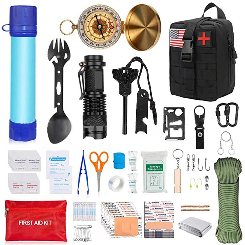 外贸户外露营装备求生工具套装野外生存净水器野营应急用品急救包