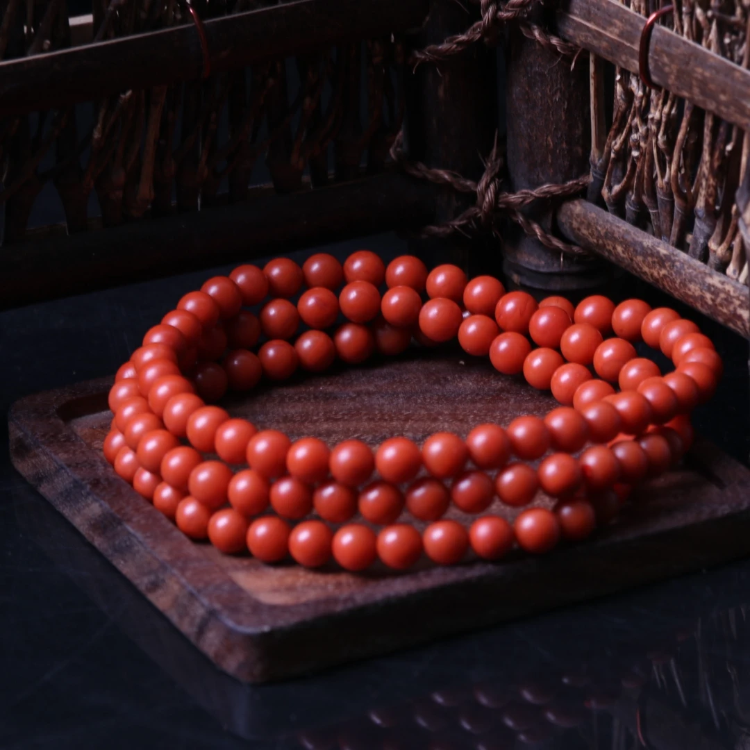 精美高品南红玛瑙6mm左右滴水洞柔光圆珠多圈一条n557