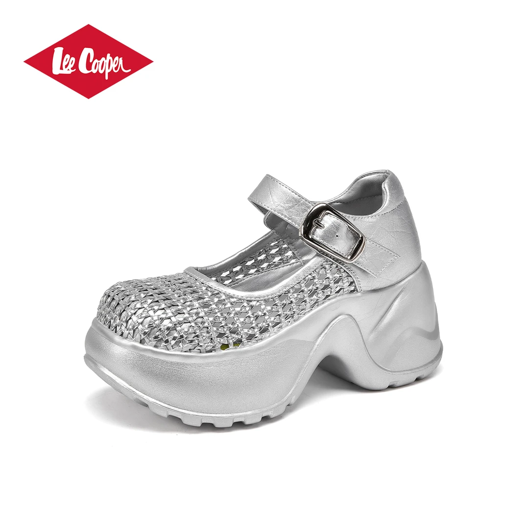 【8CM增高】LEE COOPER浅口编织玛丽珍休闲鞋女2025夏透气搭扣单鞋