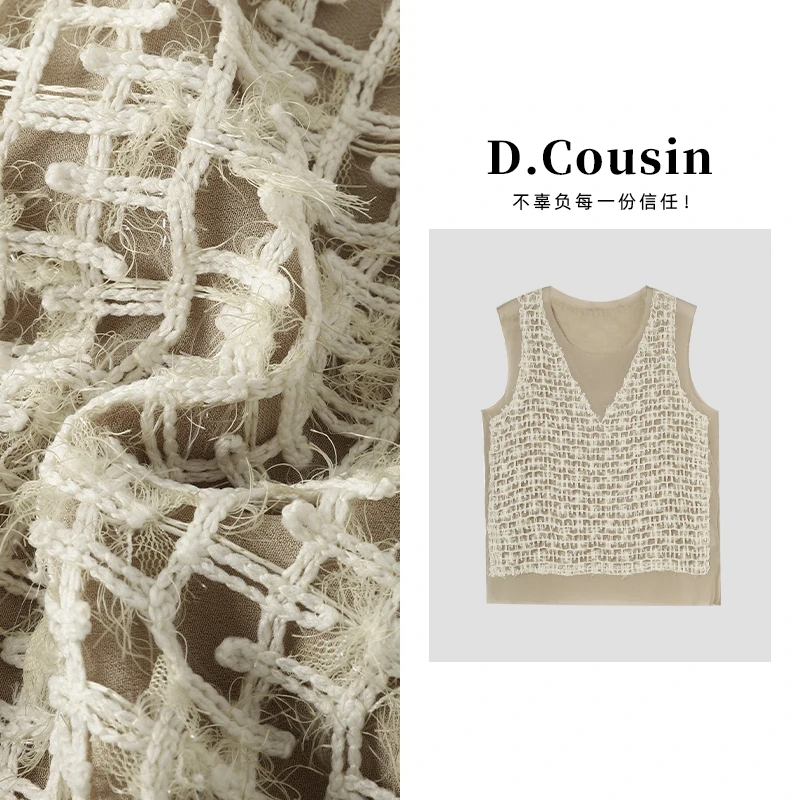 D.cousin  夏季新款极简风编织工艺坎袖上衣女 7050