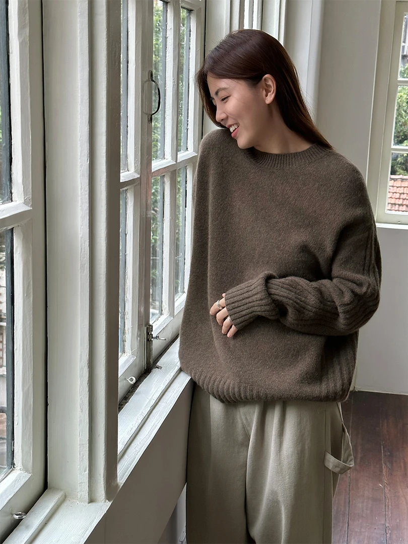 【素简】秋冬休闲慵懒风百搭V领宽松加厚羊毛毛衣女士13333