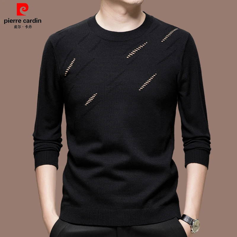 【皮尔卡丹官方正品】2025新款男士羊毛针织衫秋季圆领长袖上衣打底