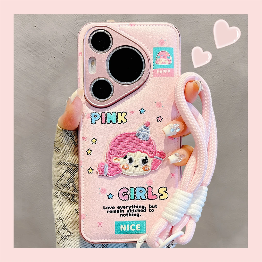 适用华为pura70pro+手机壳卡通拼接格纹男女孩可爱pura80pro皮质