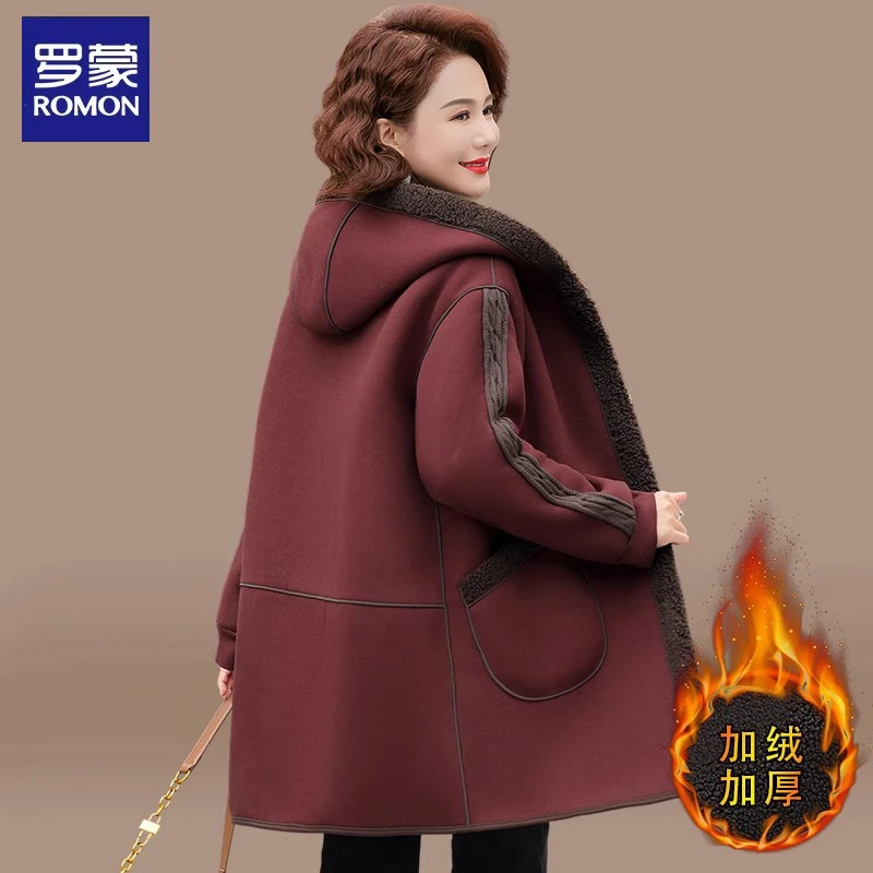 罗蒙妈妈冬装高贵外套中老年女装秋冬季双面穿棉服洋气大衣棉袄