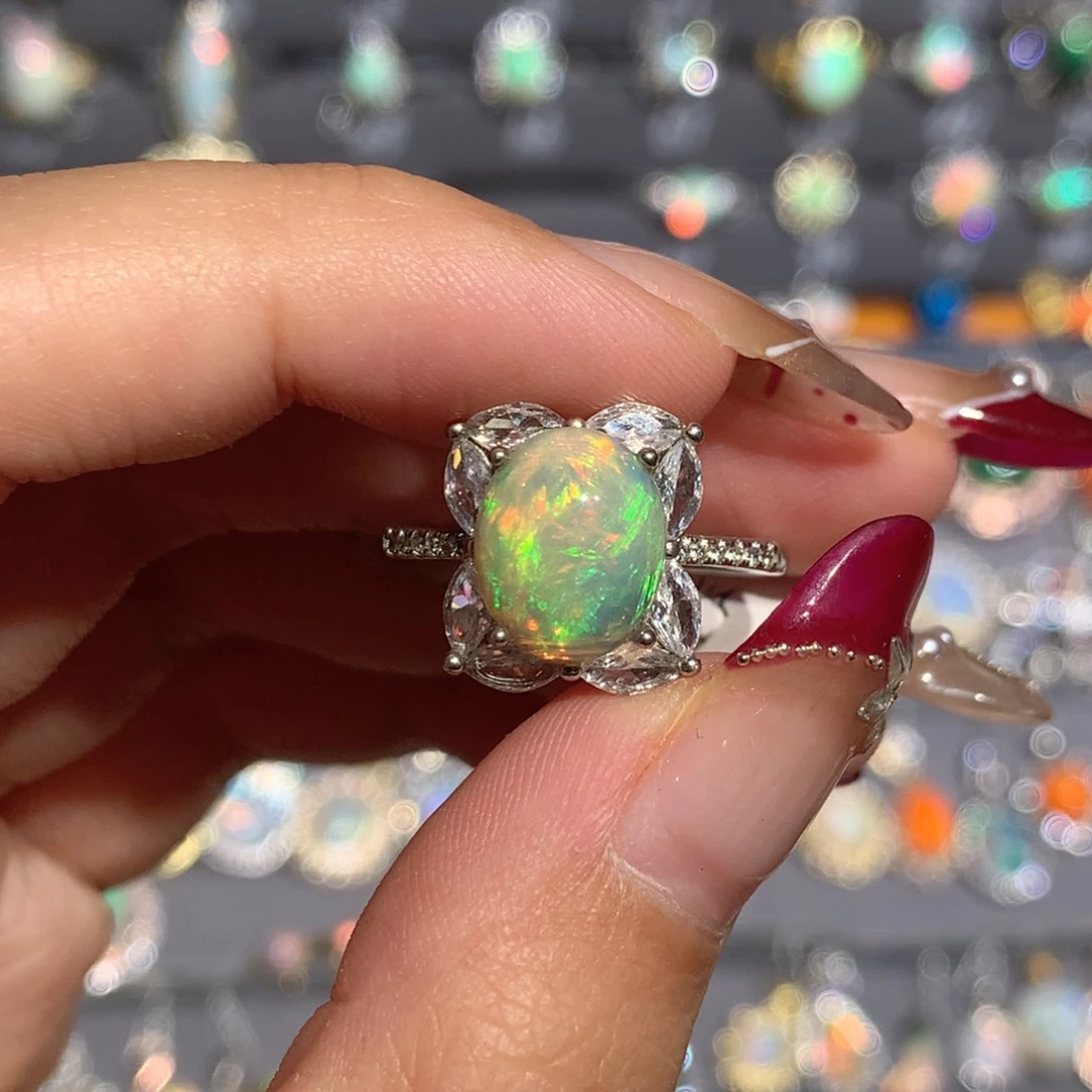 欧泊银S925镶嵌欧泊戒指y