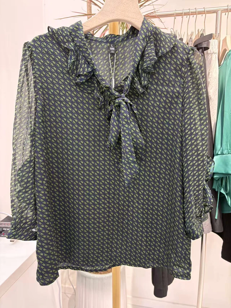 2025春夏季薄款女士七分袖遮肚显瘦高级雪纺衬衫C111