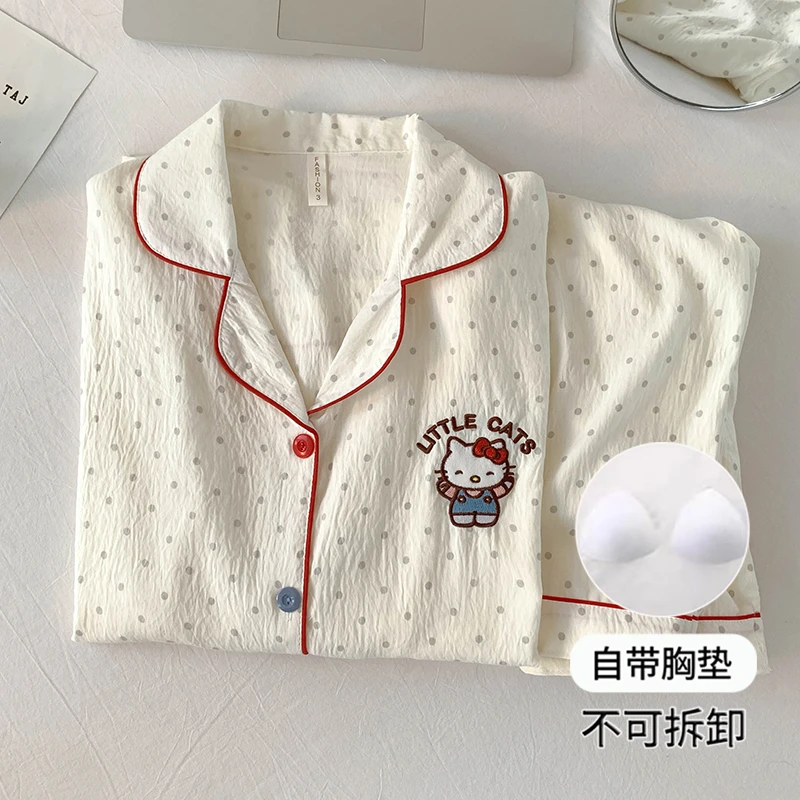 【新款带胸垫】春秋季云朵棉睡衣女长袖长裤套装可爱甜美卡通家居服