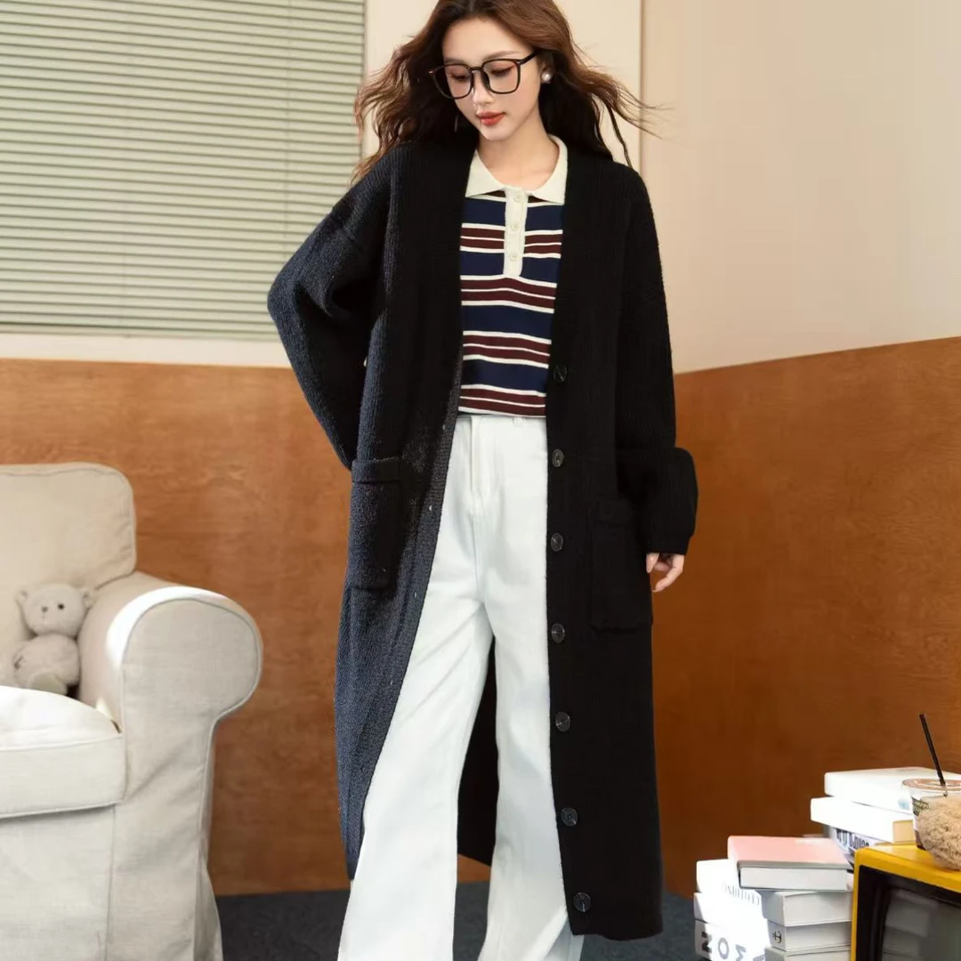 秋冬新款慵懒风针织开衫长款洋气外套百搭遮肉显瘦欧货韩版气质