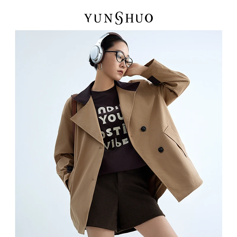 允硕时尚百搭春季新品拼色韩系上衣外套简约女气质宽松风衣466119
