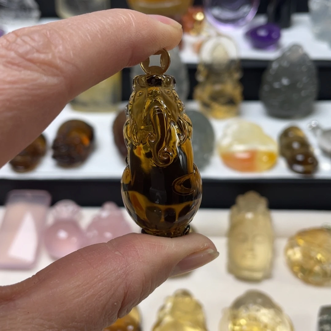 颈饰18K金镶嵌水晶天然水晶黄水晶貔貅吊坠