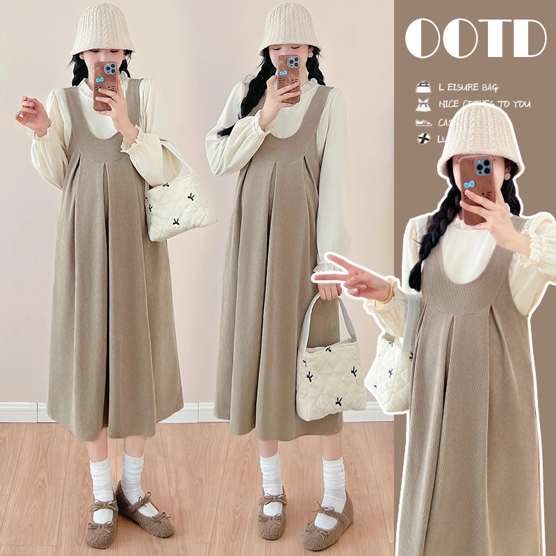 2025春秋新款甜美衬衣两件套式宽松大码简约时尚遮肚连衣裙A字裙