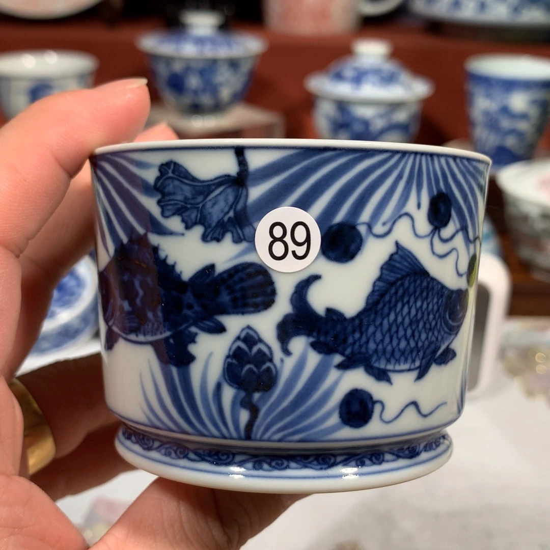 杯子大*89青花主人杯鱼藻