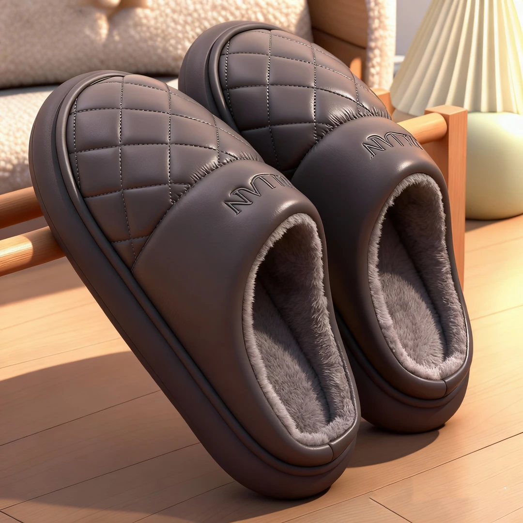 向伦家居防水棉拖鞋男秋冬季2025新款防滑保暖加绒加厚底外穿拖鞋