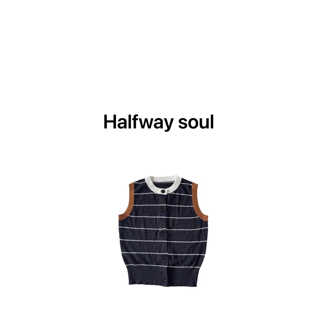 halfway soul❤️《时髦伙伴》镂空冰感 拼色针织衫