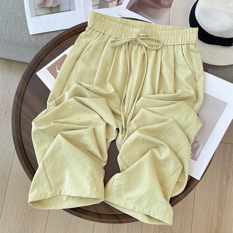 天丝阔腿裤女夏季薄款高腰休闲八分裤子女宽松冰丝九分香蕉直筒裤