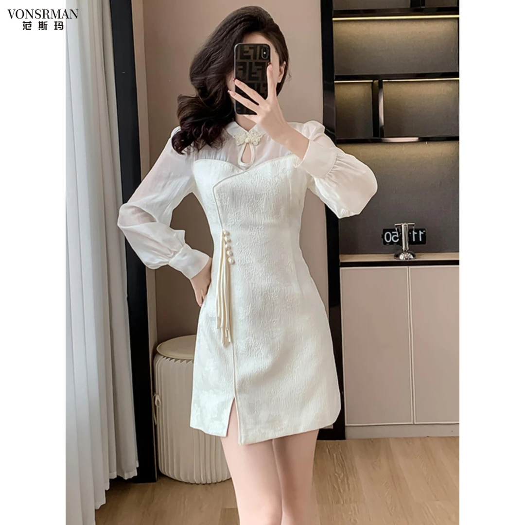 新中式洋气国风改良版盘扣旗袍裙春秋新款气质修身显瘦包臀连衣裙