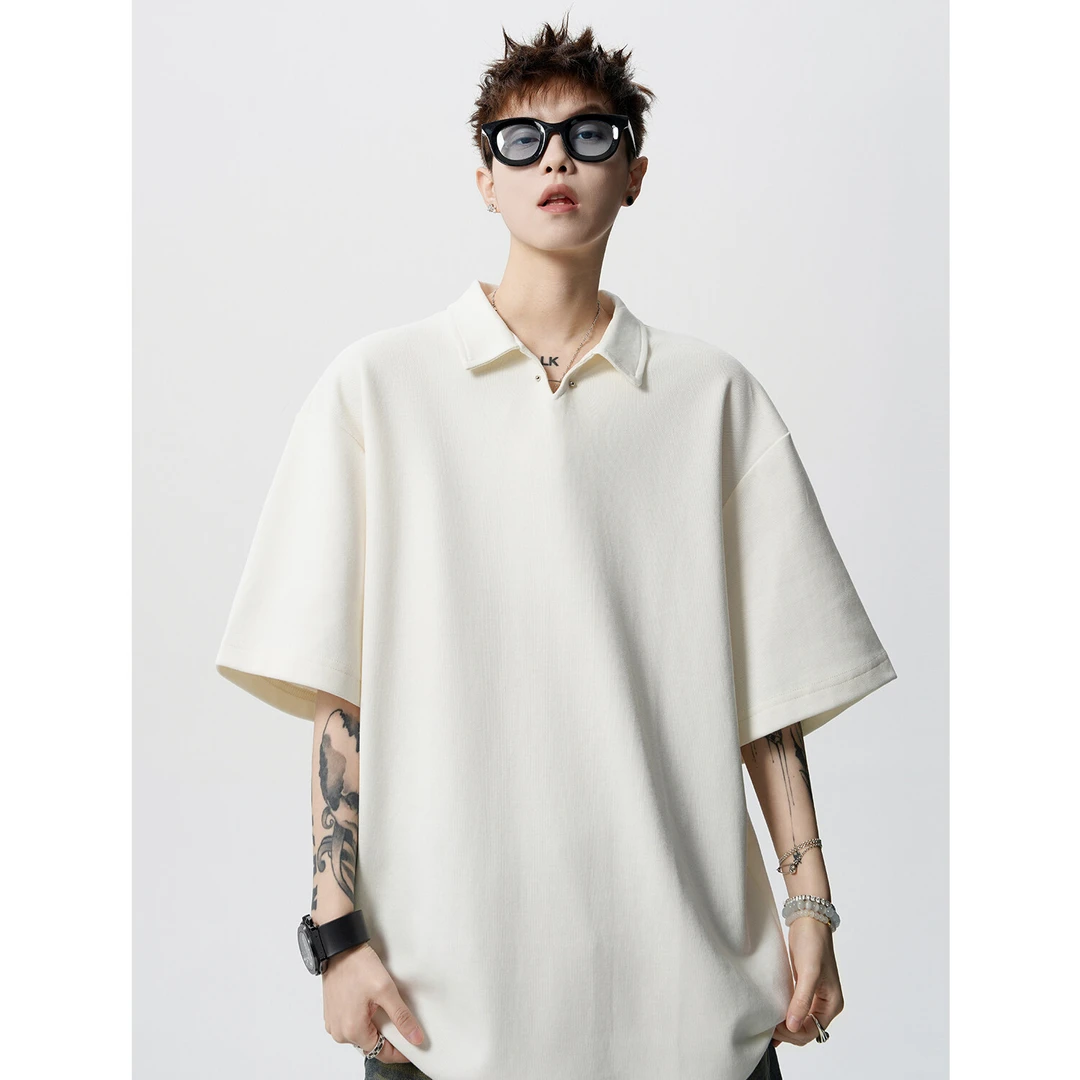 海鸥领短袖男款夏季polo衫美式重磅半袖t恤潮牌痞帅宽松纯色上衣