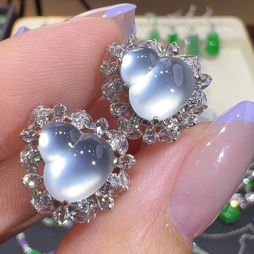 翡翠18K金镶嵌耳环翡翠