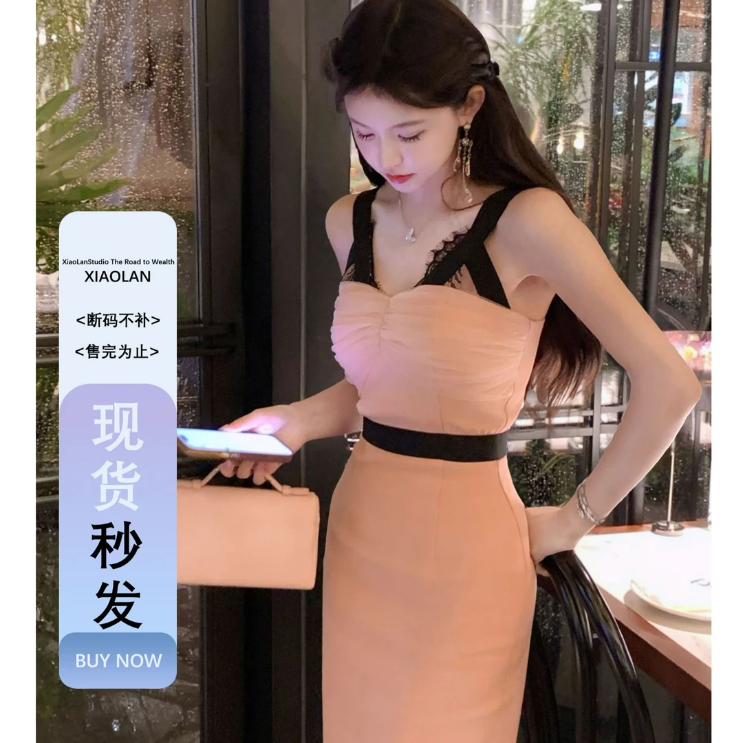 小岚同学「玉骨柔纱」夏季纯欲气质时尚修身显瘦小众设计感连衣裙