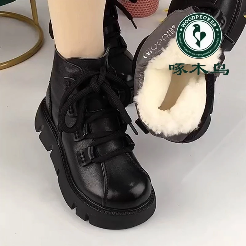 啄木鸟软皮绒雪地靴女爆款冬季加绒加厚保暖棉鞋厚底皮毛一体棉靴