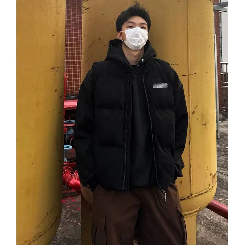 美式创意简约字母印花坎肩马甲外套男秋冬季百搭宽松休闲情侣夹克