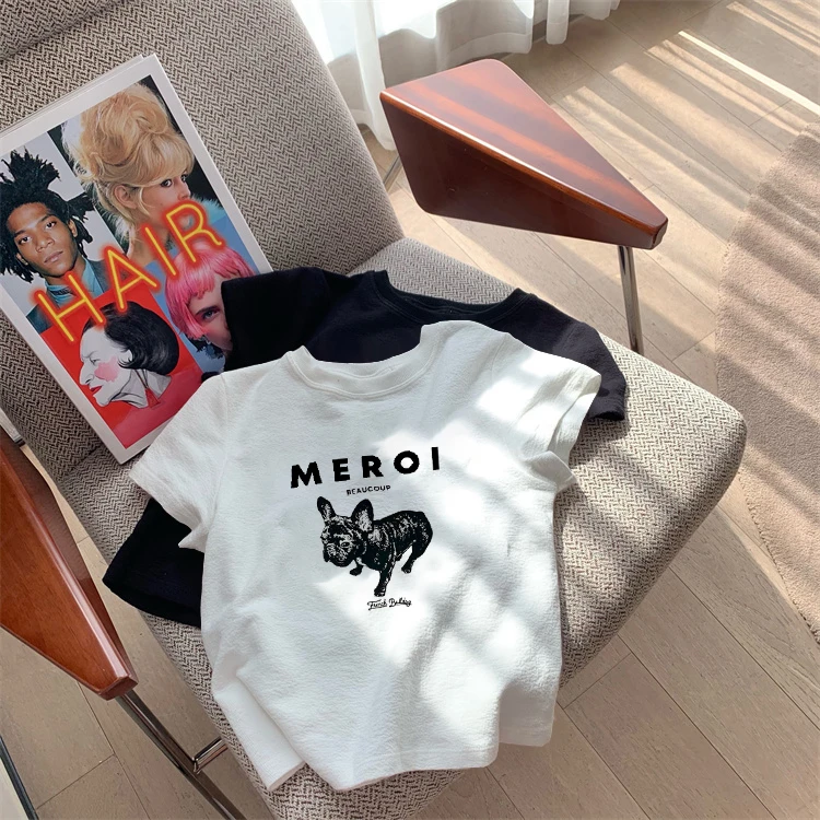 欧洲站短袖t恤女装ins潮夏季新款2025年独特别致小衫棉质正肩上衣