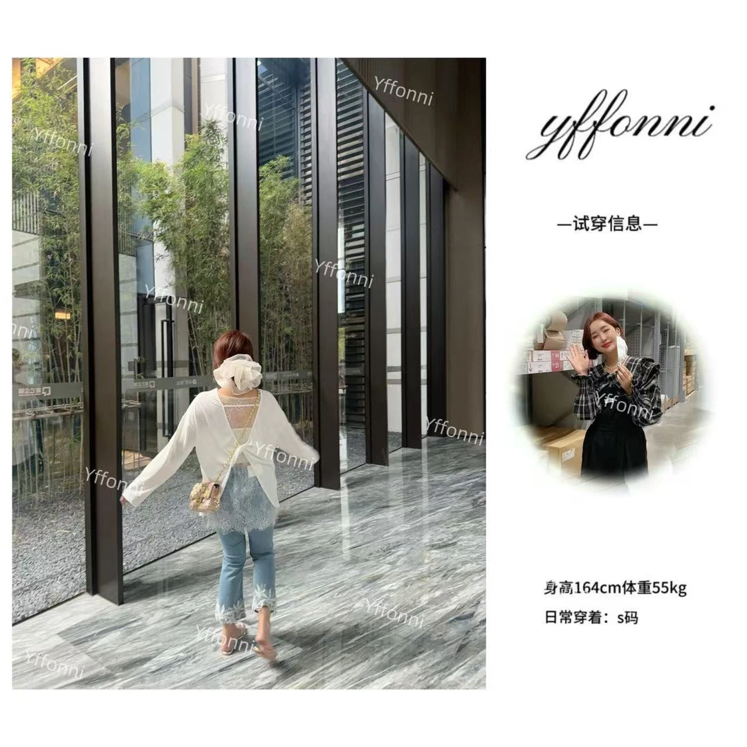 【YFONI】后背蕾丝蝴蝶结款防晒T恤