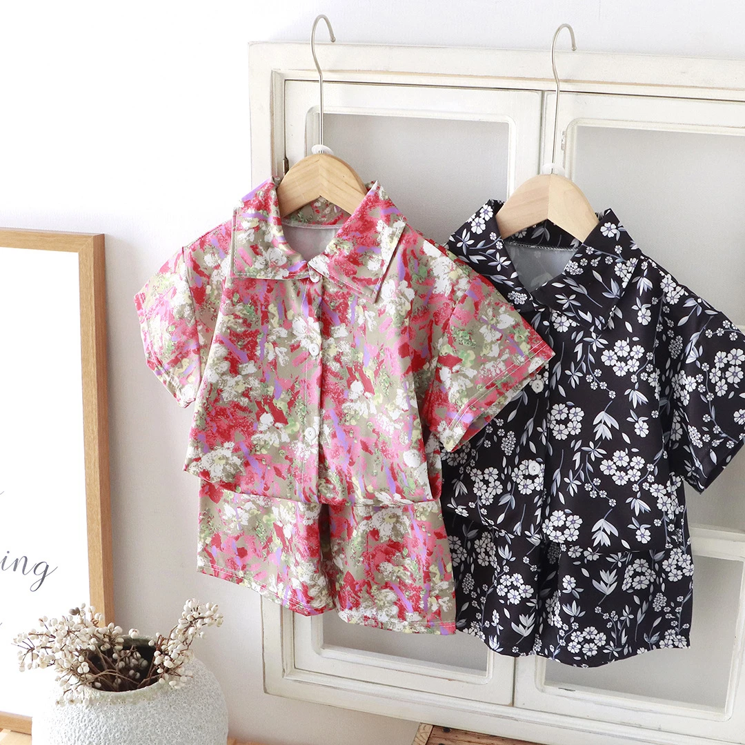 儿童短袖套装夏季新款男童衬衫衣服包包洋气夏季港风潮童薄款童装