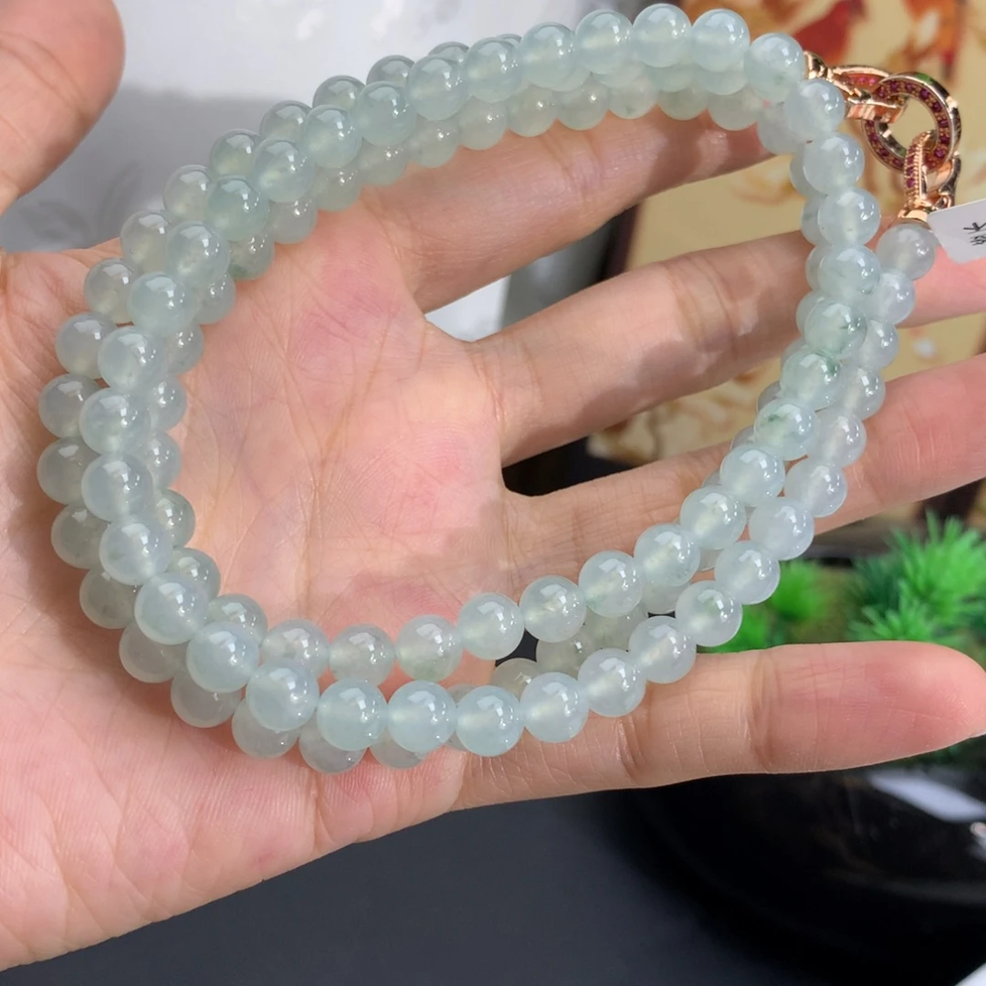 翡翠未镶嵌手串卡6.3冰胶晴飘花项链