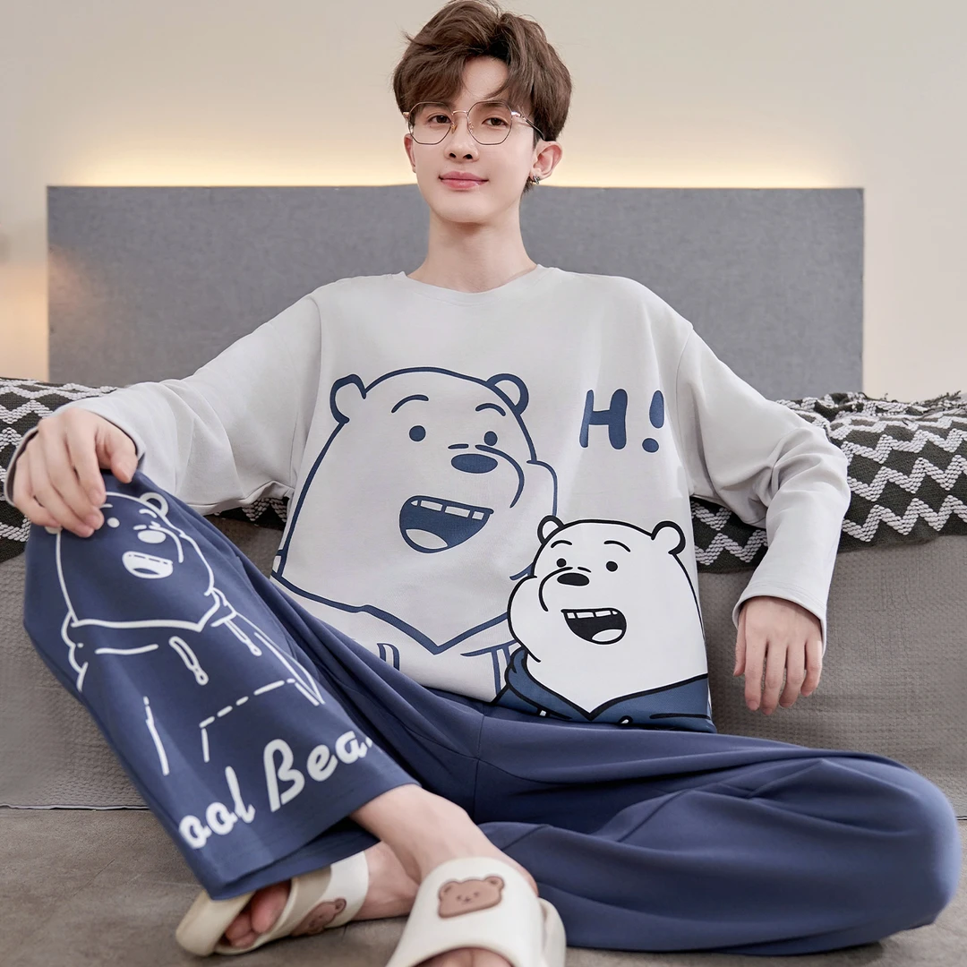 新款男士2025年睡衣春秋款春秋季长袖休闲男式纯棉大码家居服套装