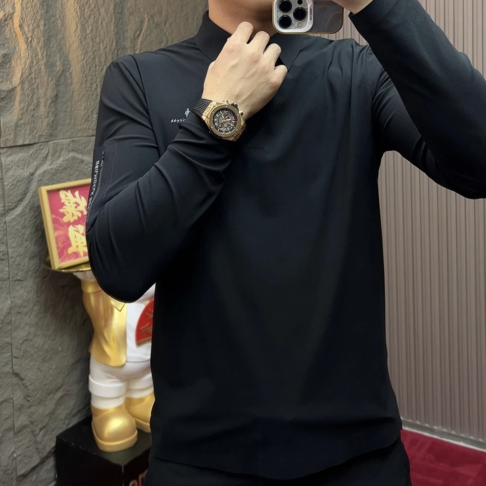 2025-35175方领秋季青年冬季长袖T恤休闲秋冬男士衬衫上衣