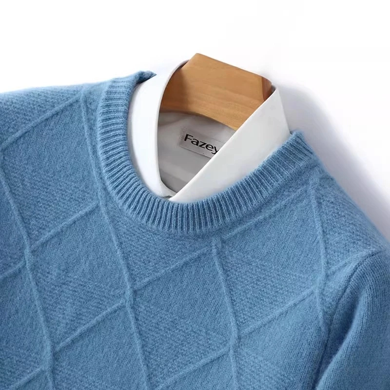 一线品牌剪标男圆领菱形加厚套头毛衣商务宽松针织打底衫HQ501