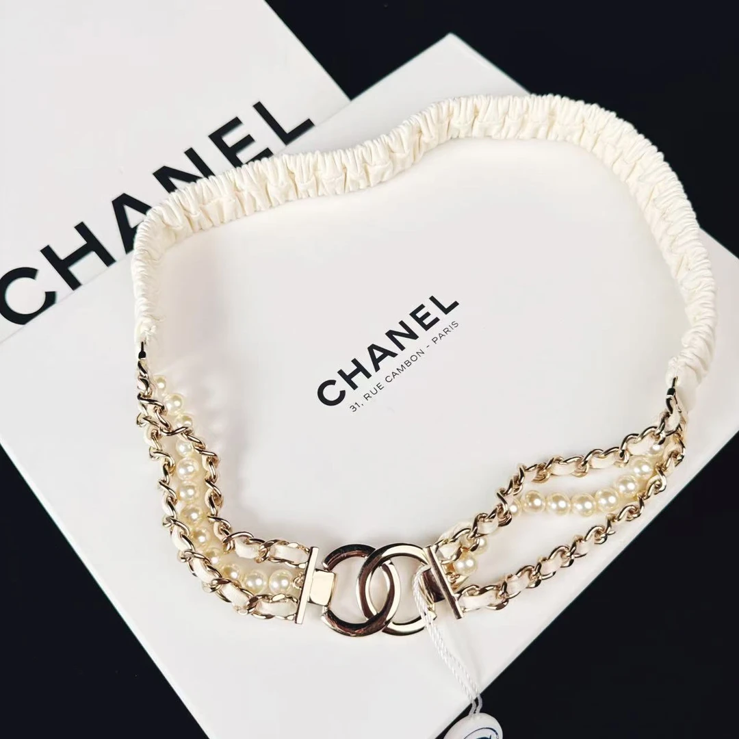 95新 Chanel/香奈儿 柚礼中古/香奈儿白色皮穿双C腰链LZ505278