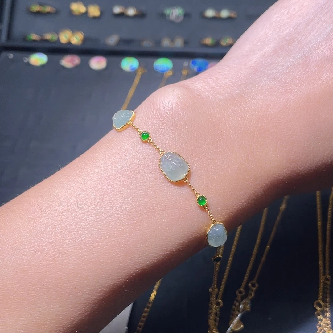 翡翠手链18K金镶嵌手链