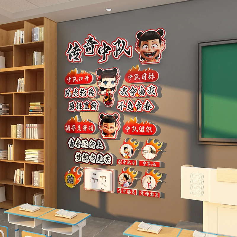 文化教室装饰开学励志标语哪吒墙面幼儿文化中队角文化墙布置环创