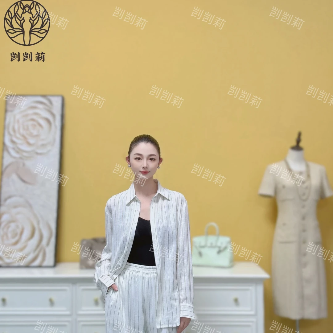 剀剀莉（度假风）夏季轻奢定制人丝亚麻棉气质休闲白色衬衫二件套