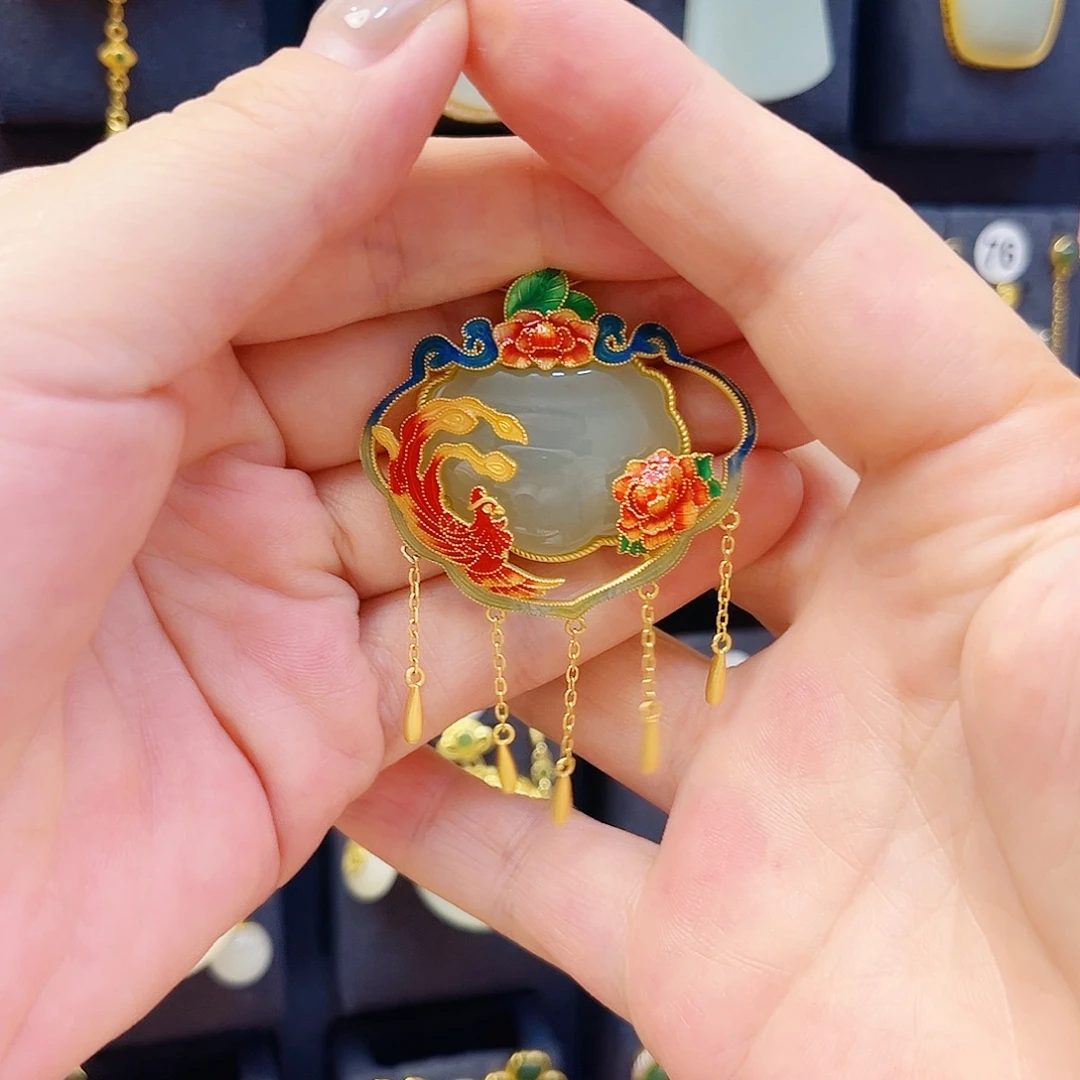 和田玉银S925镀金镶嵌颈饰