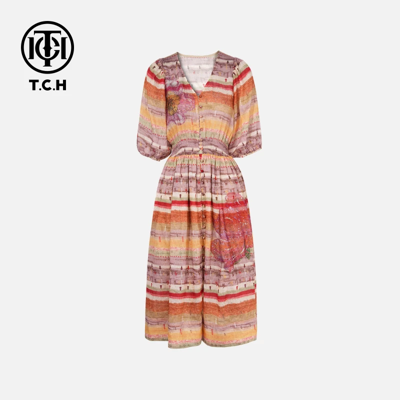 TCH私服烫钻工艺时尚休闲气质舒适连衣裙女T75B30E1190轻奢tch