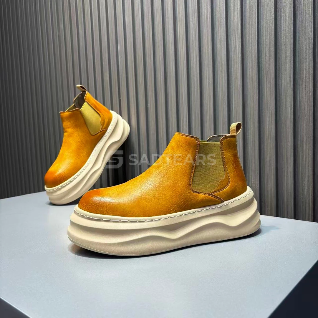 高端男鞋一脚蹬增高切尔西靴中帮马丁靴潮鞋秋冬厚底轻奢休闲鞋