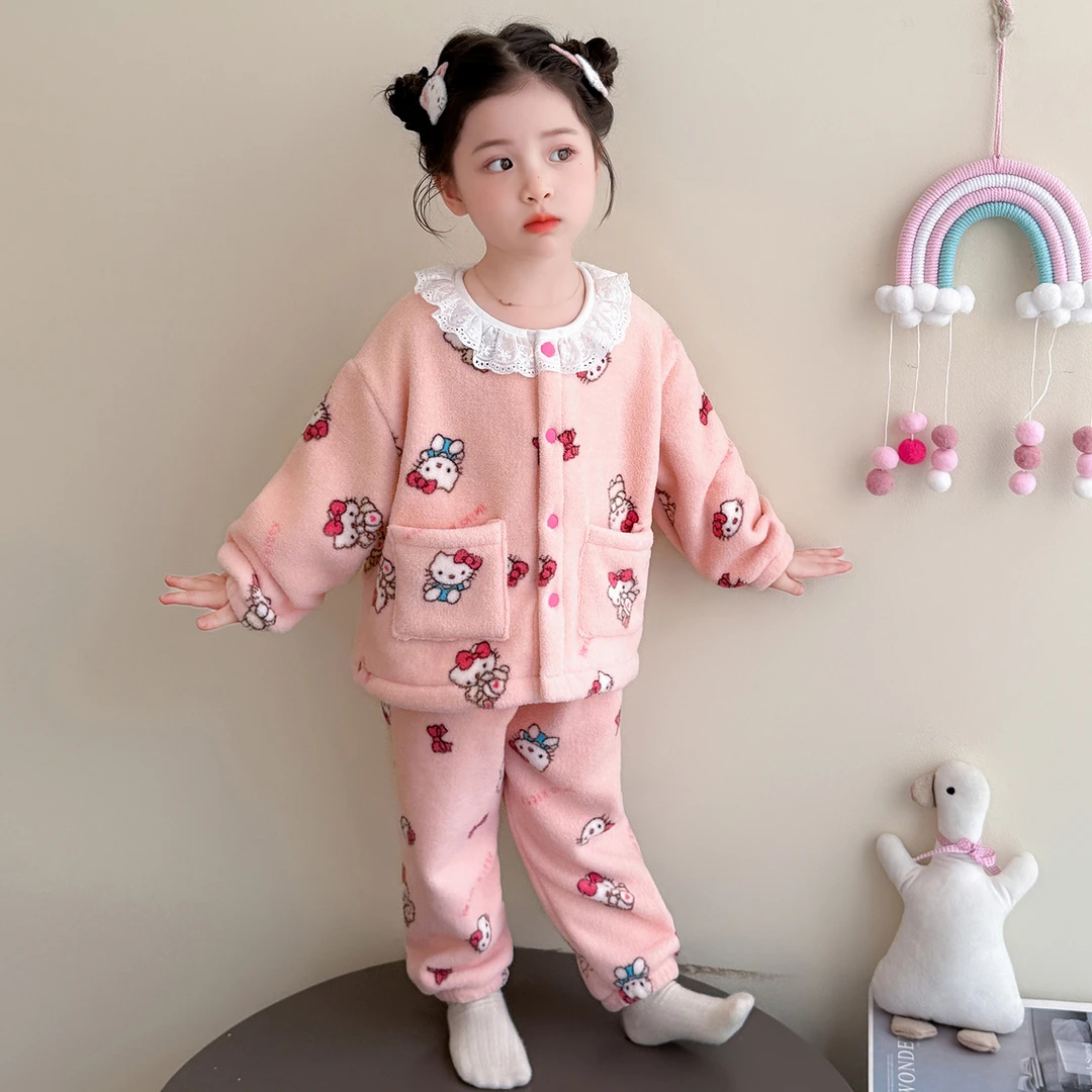 儿童睡衣秋冬杨梅绒女宝宝2025新款冬季保暖加厚珊瑚绒女童家居服
