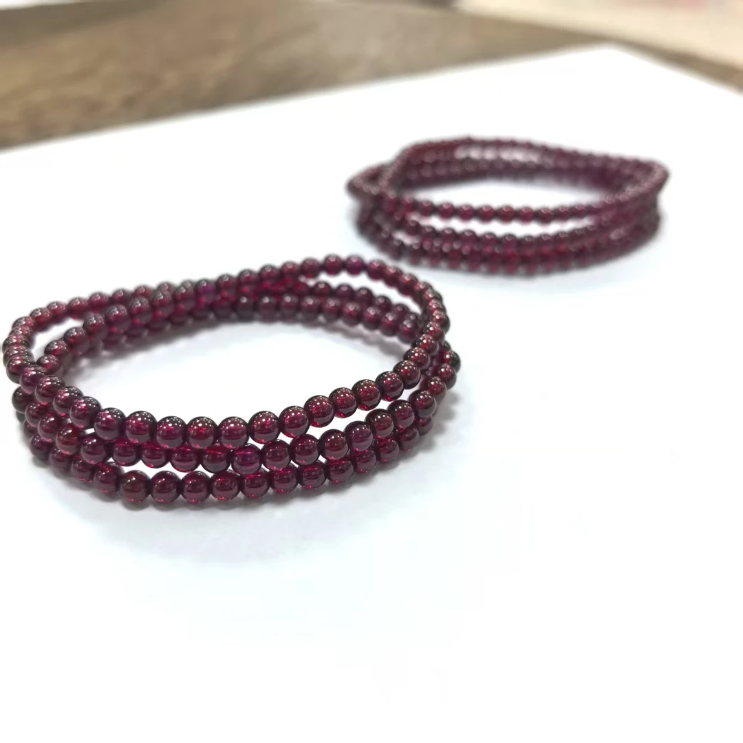 【书记甄选】天然石榴石三圈手链 多样性发一件 约4mm 7462YT